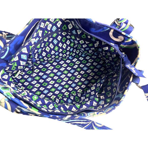 Vera Bradley Mediterranean SATCHEL HANDBAG Purse Blue White Green Floral Swirl - Picture 3 of 7